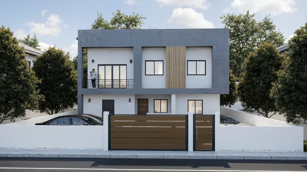 Cantilever residence with wood accents